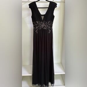 Betsy & Adam Black Gold Embellished  Gown